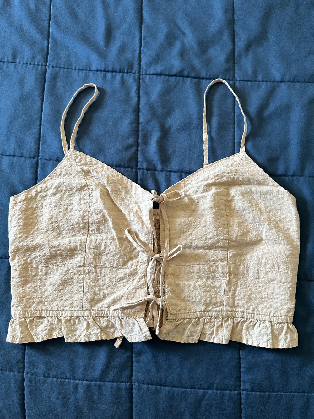 Aerie Tie-Front Ruffle Camisole Beige Sz M